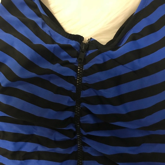 🖤💙 Material Girl Black & Blue Striped Swim Suit - Picture 2 of 5